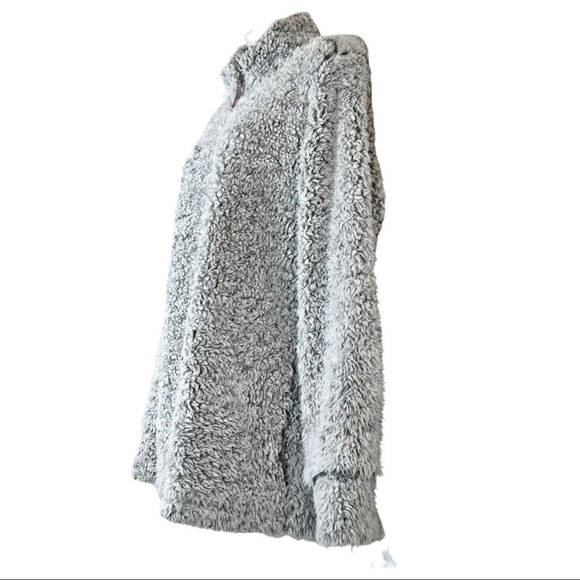 Weatherproof Vintage Gray Sherpa Faux Fur Pullover 3/4 Zip Pockets size -Large - Picture 3 of 6